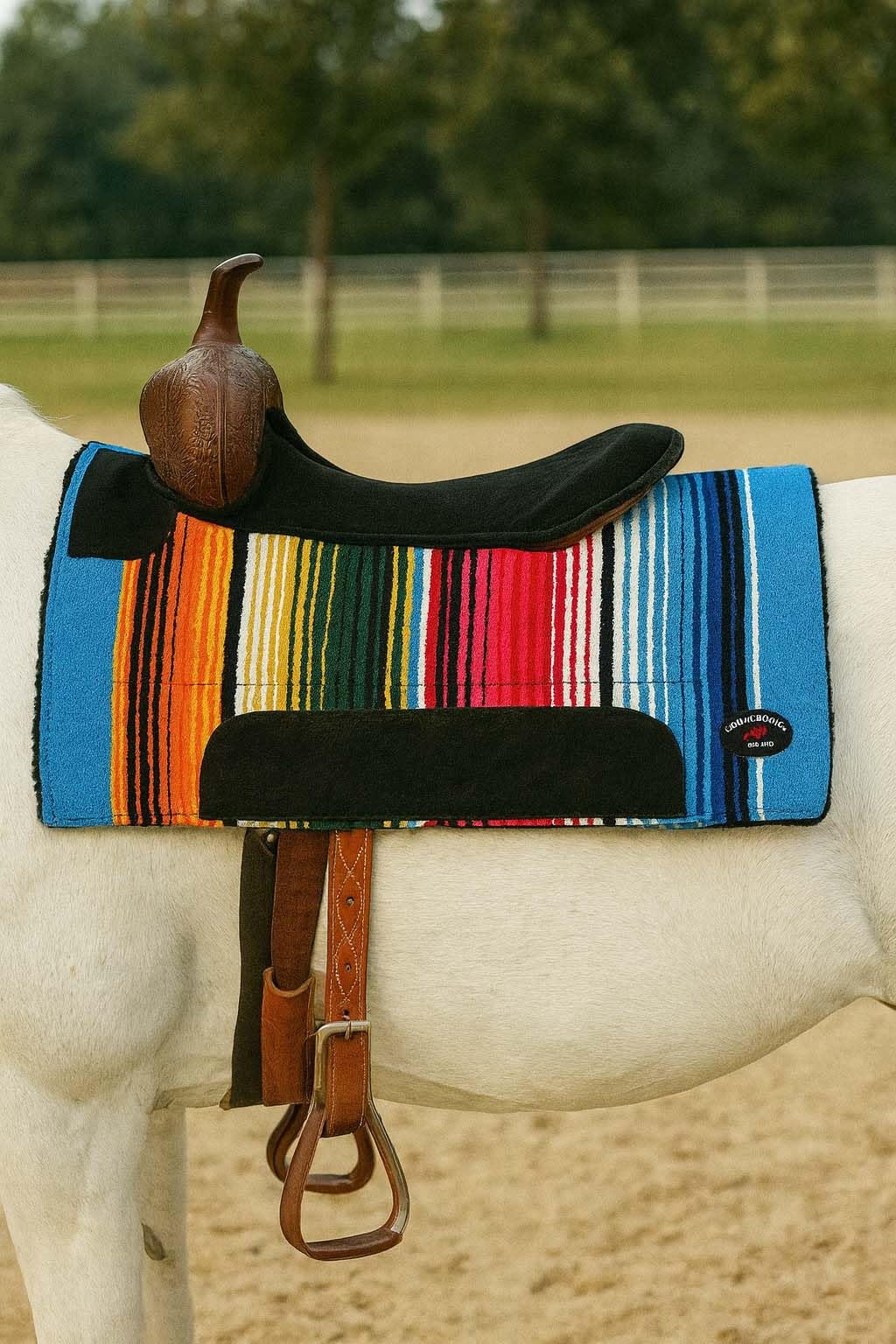Multicolored Rainbow Faux Fur Lined Saddle Pad A546