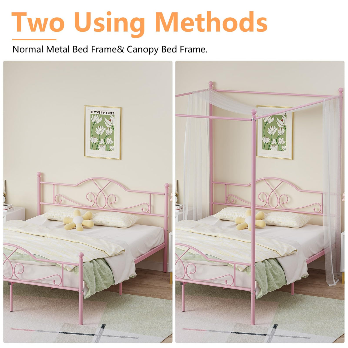 Full Size Canopy Bed Frame with 4 Posters O555