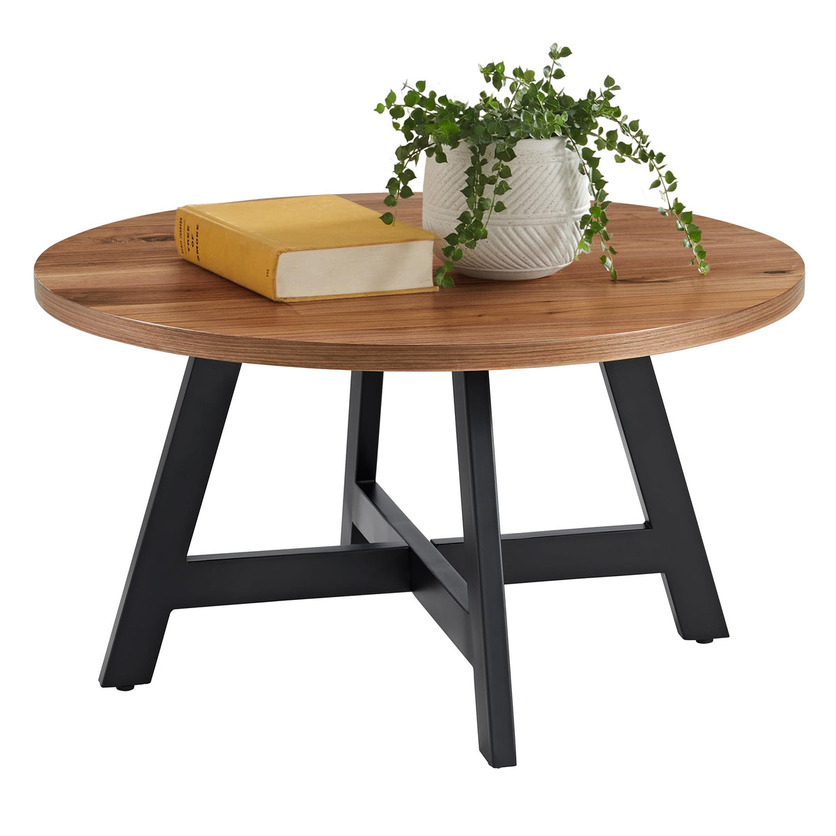 Round Wood Top Metal Base Coffee Table O67208