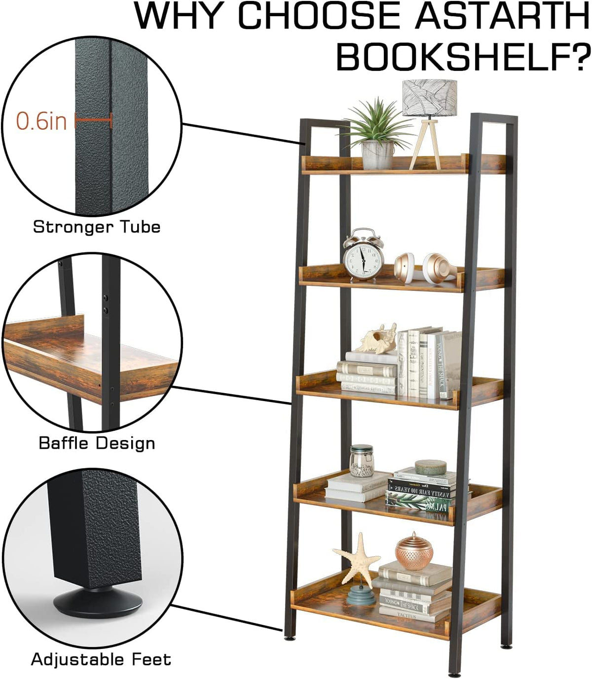 5-Tier 67 Inch Tall Ladder Shelf B455160