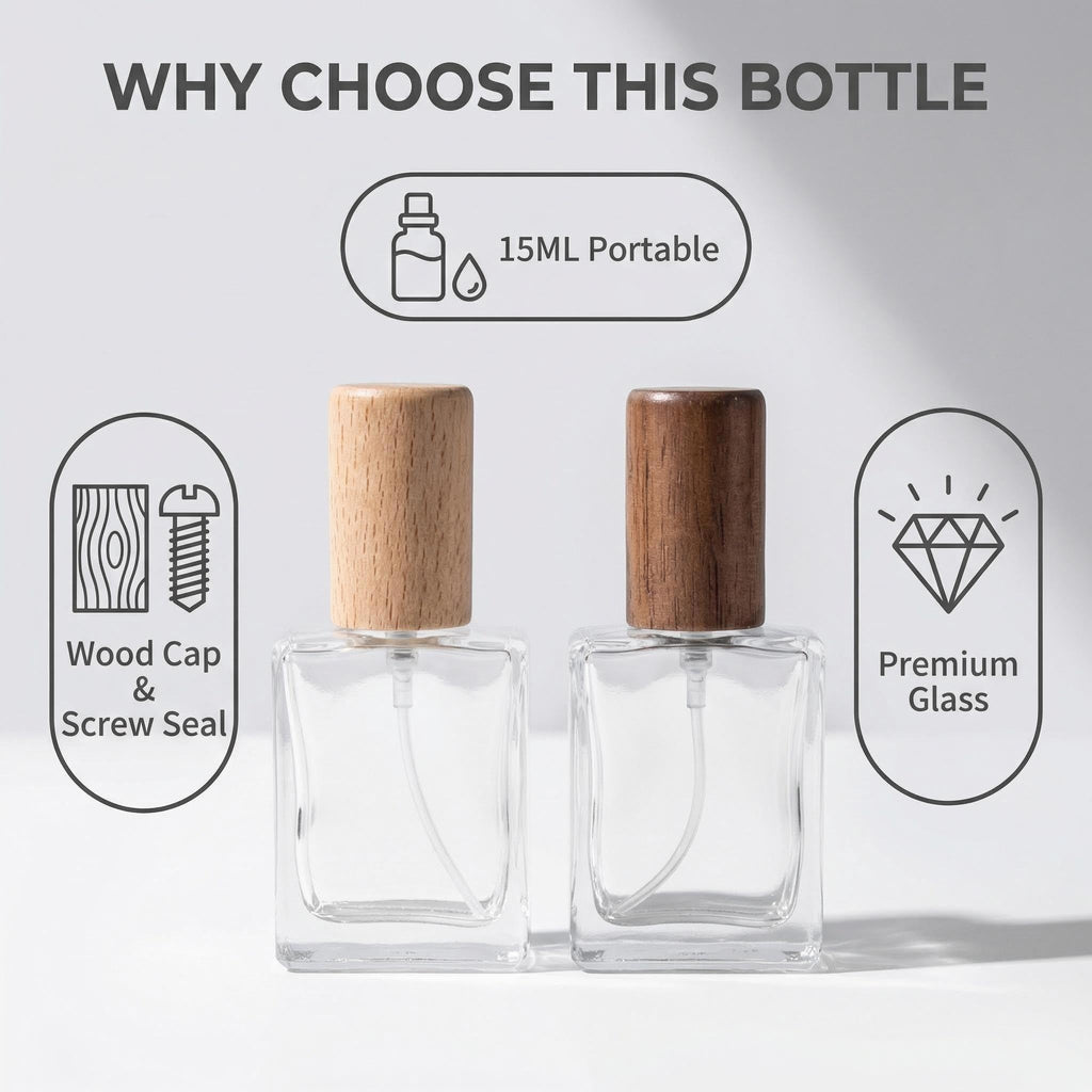 2 Pcs 15ml Clear Mini Glass Perfume Bottle with Wood Lid O871465