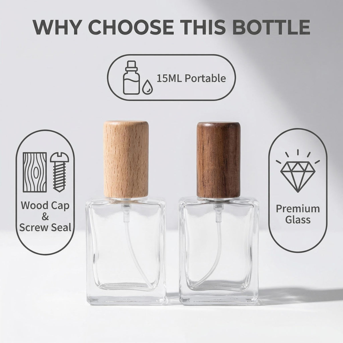 2 Pcs 15ml Clear Mini Glass Perfume Bottle with Wood Lid O871465