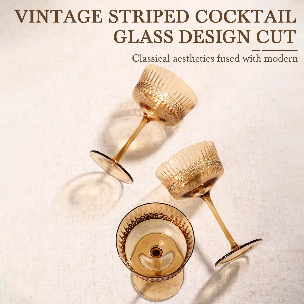 Amber Ribbed Coupe Cocktail Glasses Set of 6 H8720