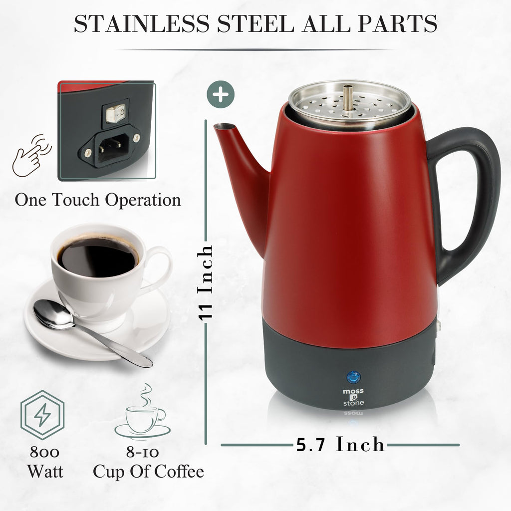 Red 10 Cups Electric Coffee Percolator with Set of 4 Glass Cups A65738