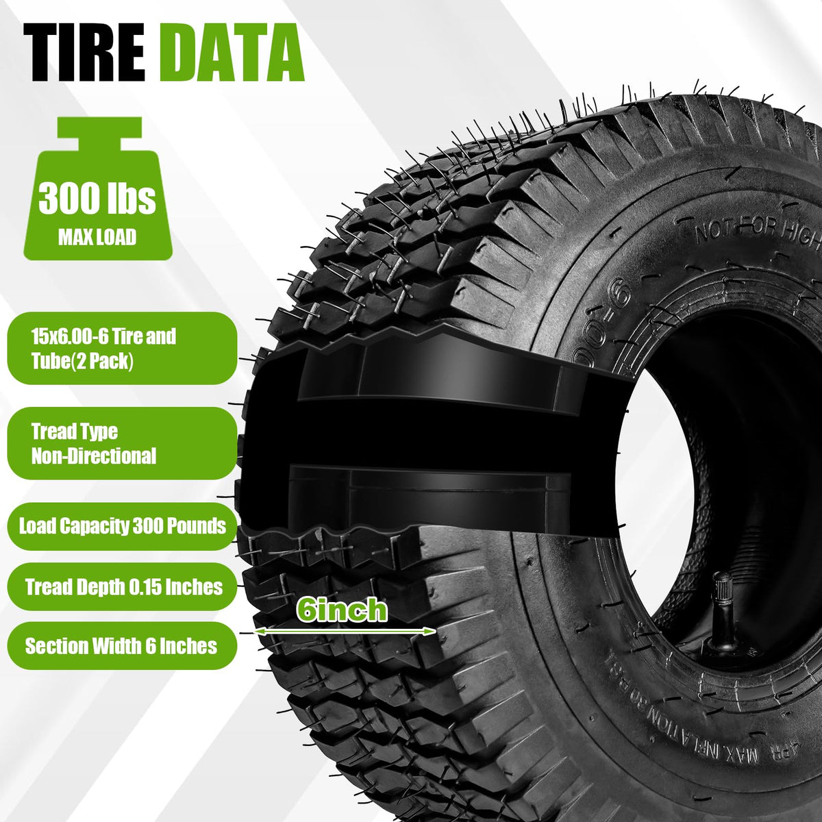 15x6.00-6 Lawn Mower Tire and Inner Tube 2PCS L243