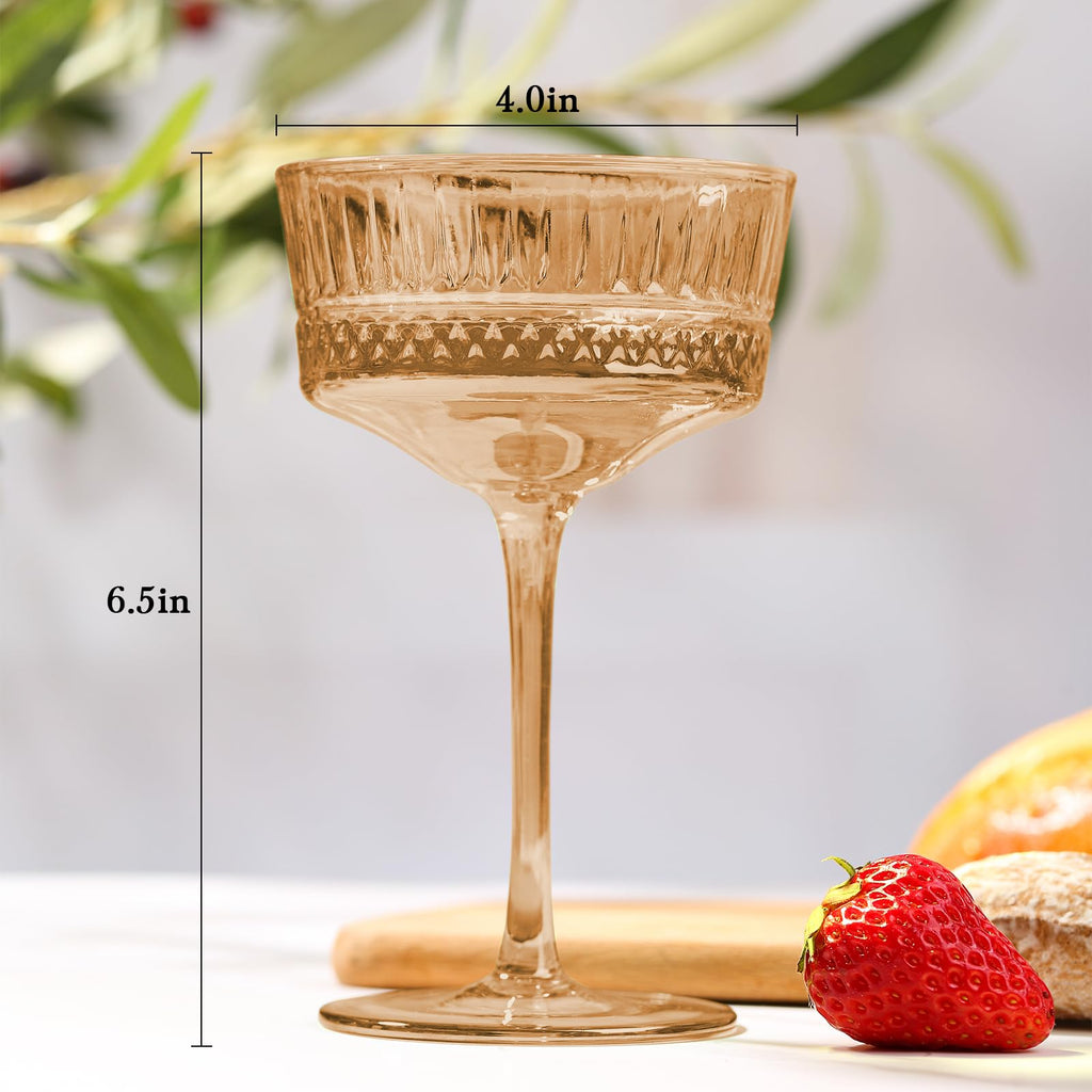 Amber Ribbed Coupe Cocktail Glasses Set of 6 H8720