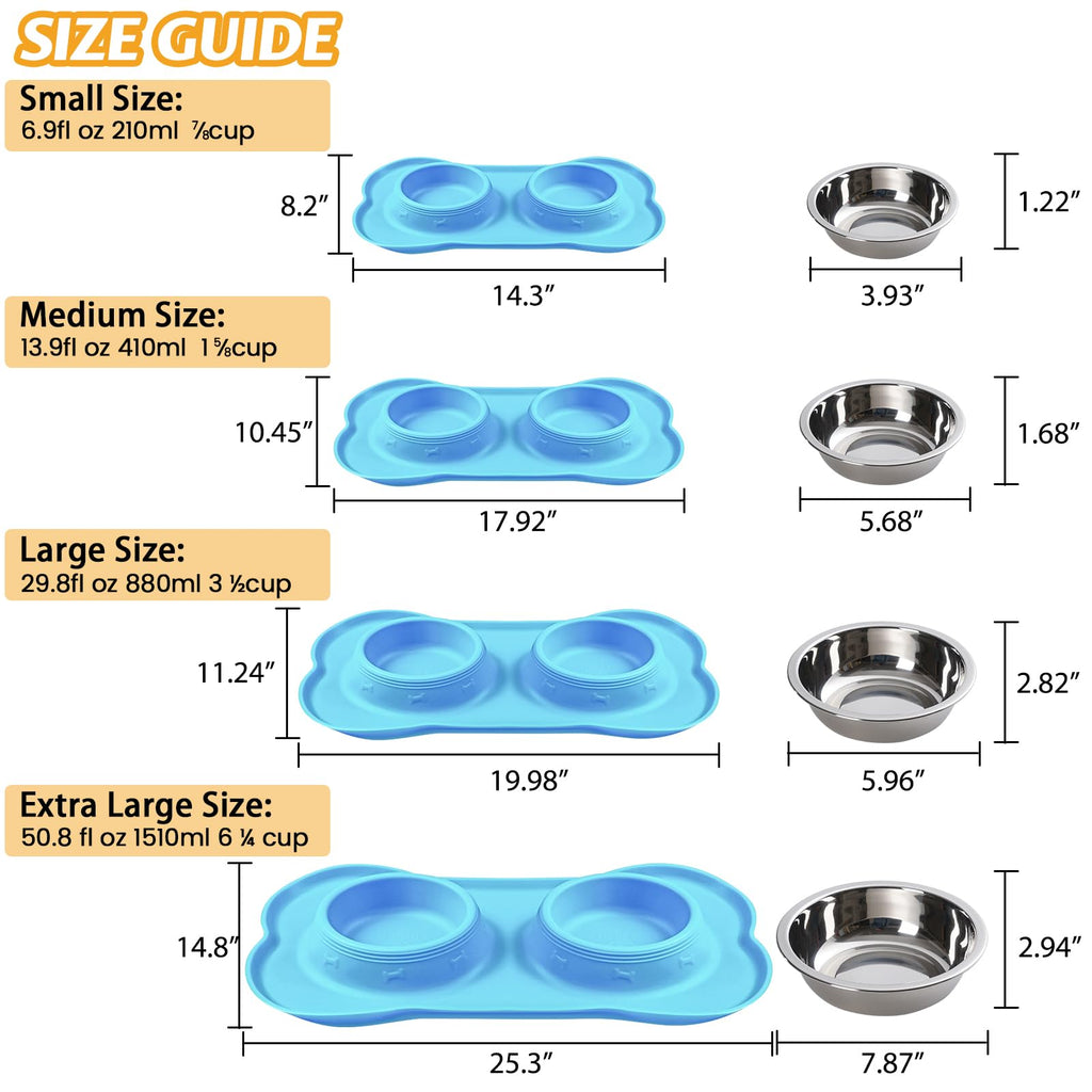 2 Stainless Steel Dog Bowls with Non-Skid Mat and Scoop F85023