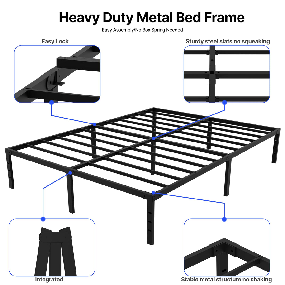 18 Inch Queen Size Metal Platform Bed Frame with Underbed Storage A40526