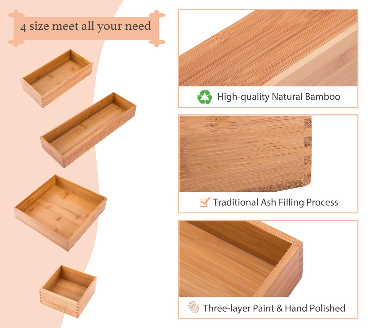Bamboo Organizer Storage Boxes 4"*4" U380641