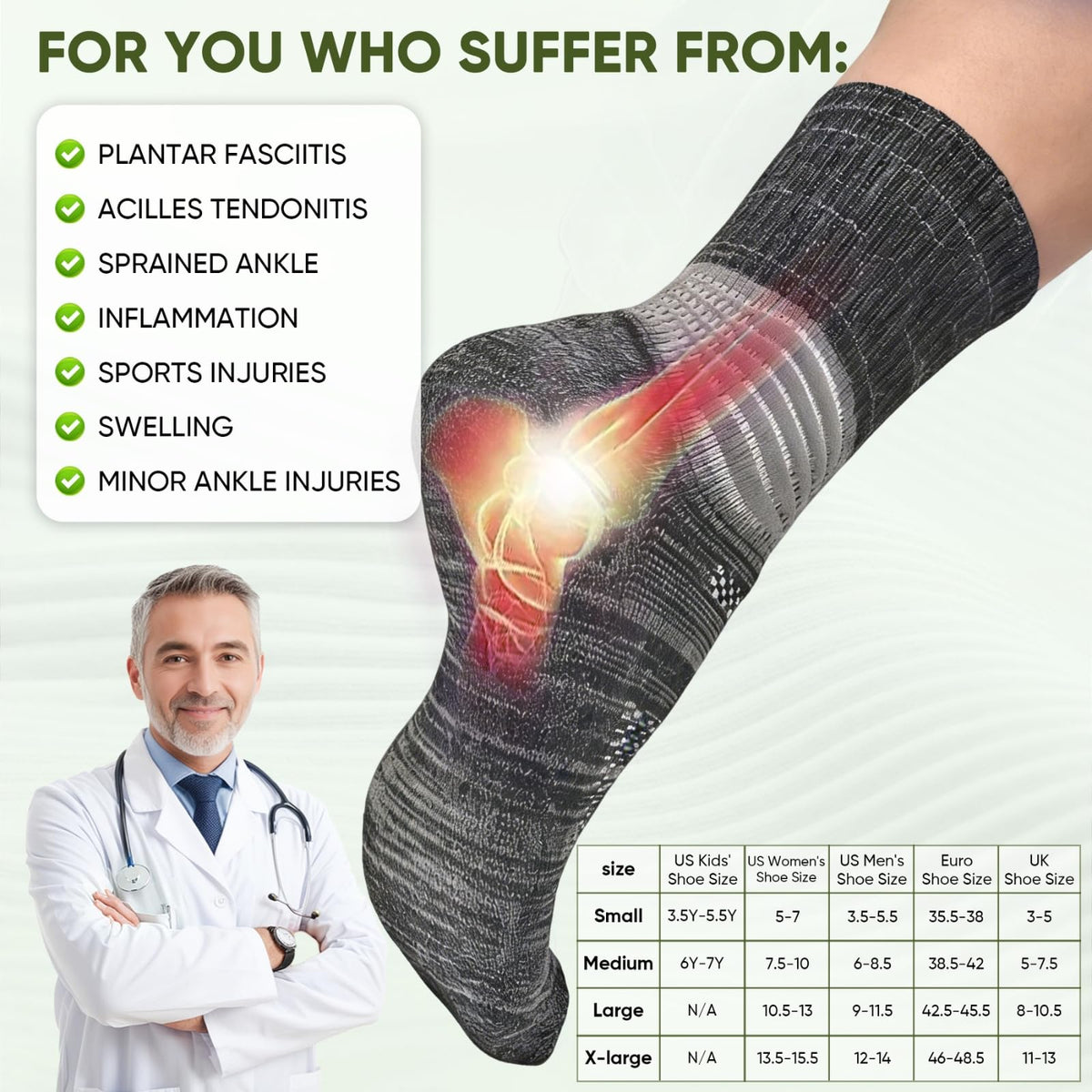 Compression Ankle Support Crew Socks 3 Pairs G495976