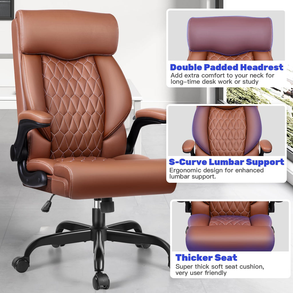 High Back Ergonomic Leather Office Chair with Flip-Up Armrests B4947