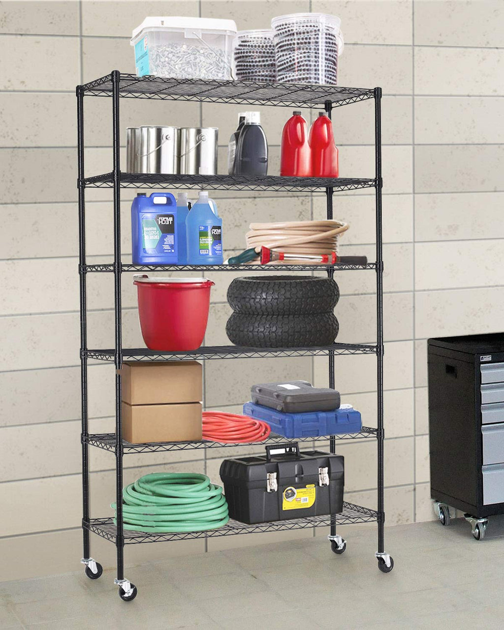 6 Tier Steel Wire Shelving Unit with Wheels W823564