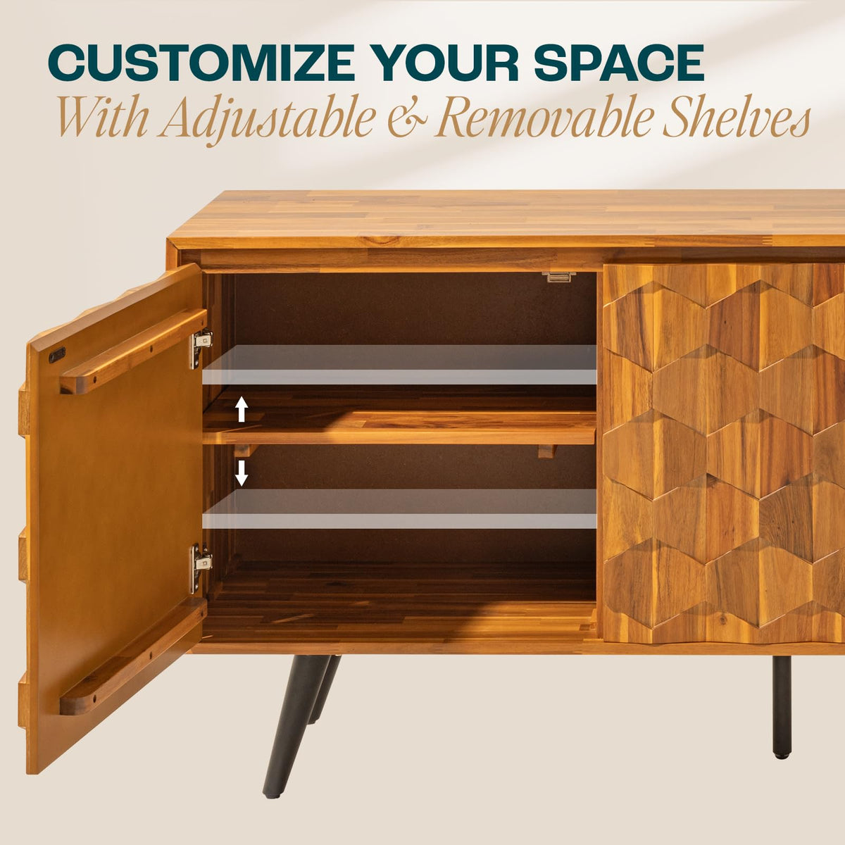 Teak Brown 2 Doors 3 Drawers Sideboard N69828