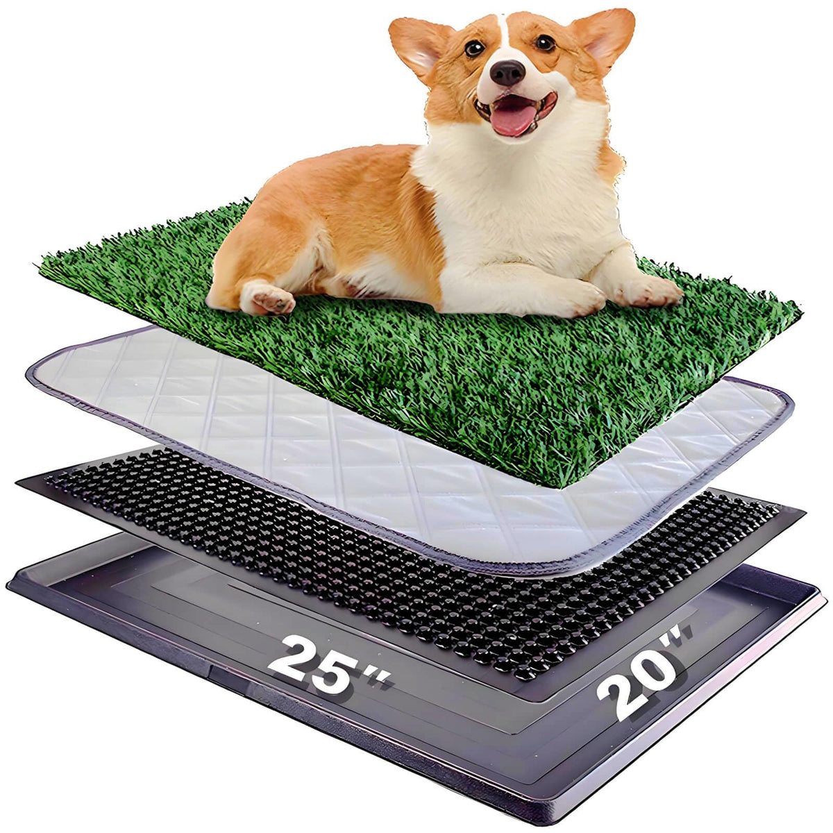 Portable Dog Grass Pad with Tray & 2 Replacement Grass Pads D2458