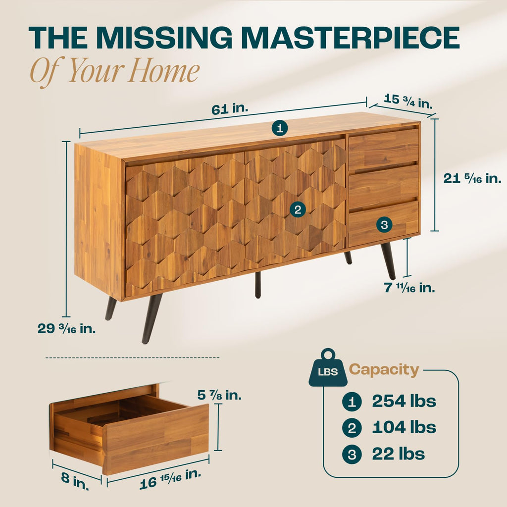 Teak Brown 2 Doors 3 Drawers Sideboard N69828