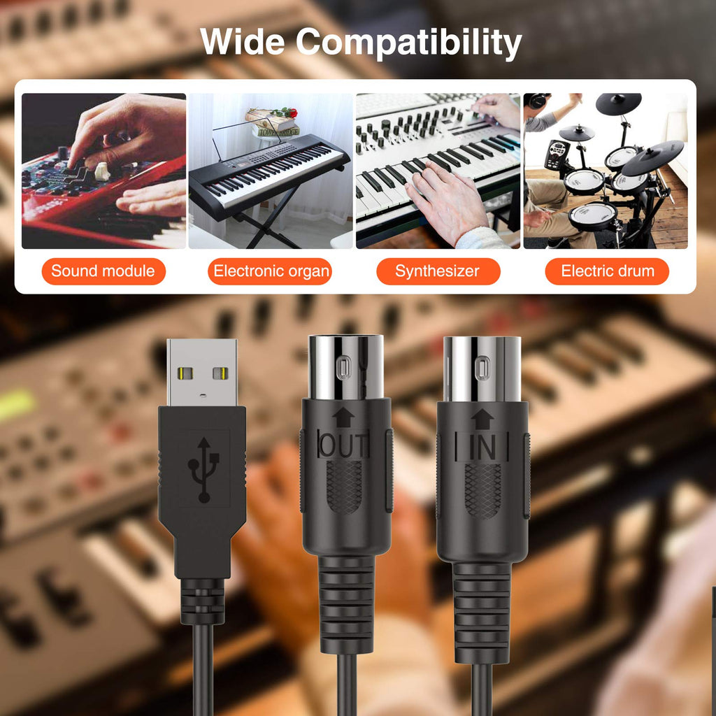 USB MIDI Cable 6.5Ft with Input & Output U6588