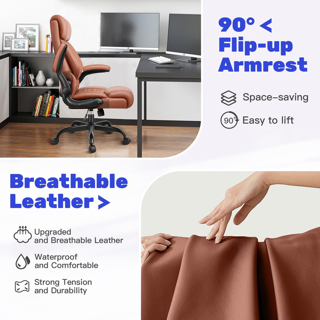 High Back Ergonomic Leather Office Chair with Flip-Up Armrests B4947