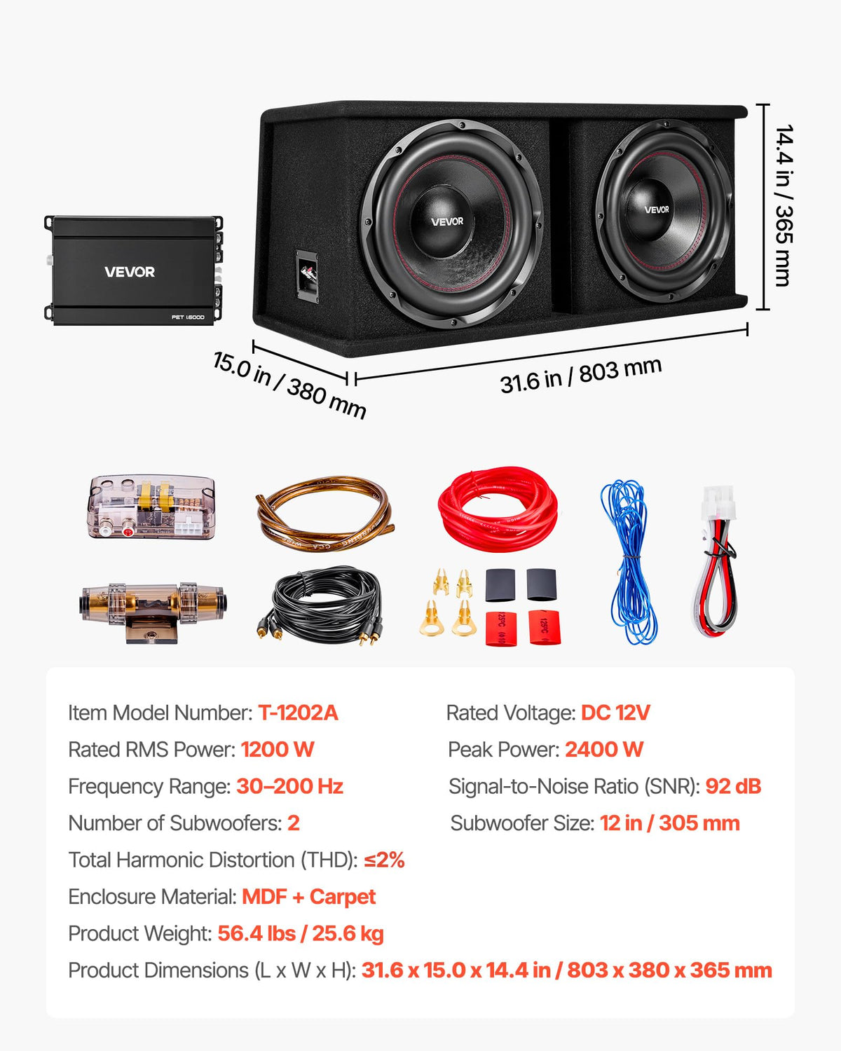 Dual 12" Enclosed Powered Subwoofer with Amplifier I1517