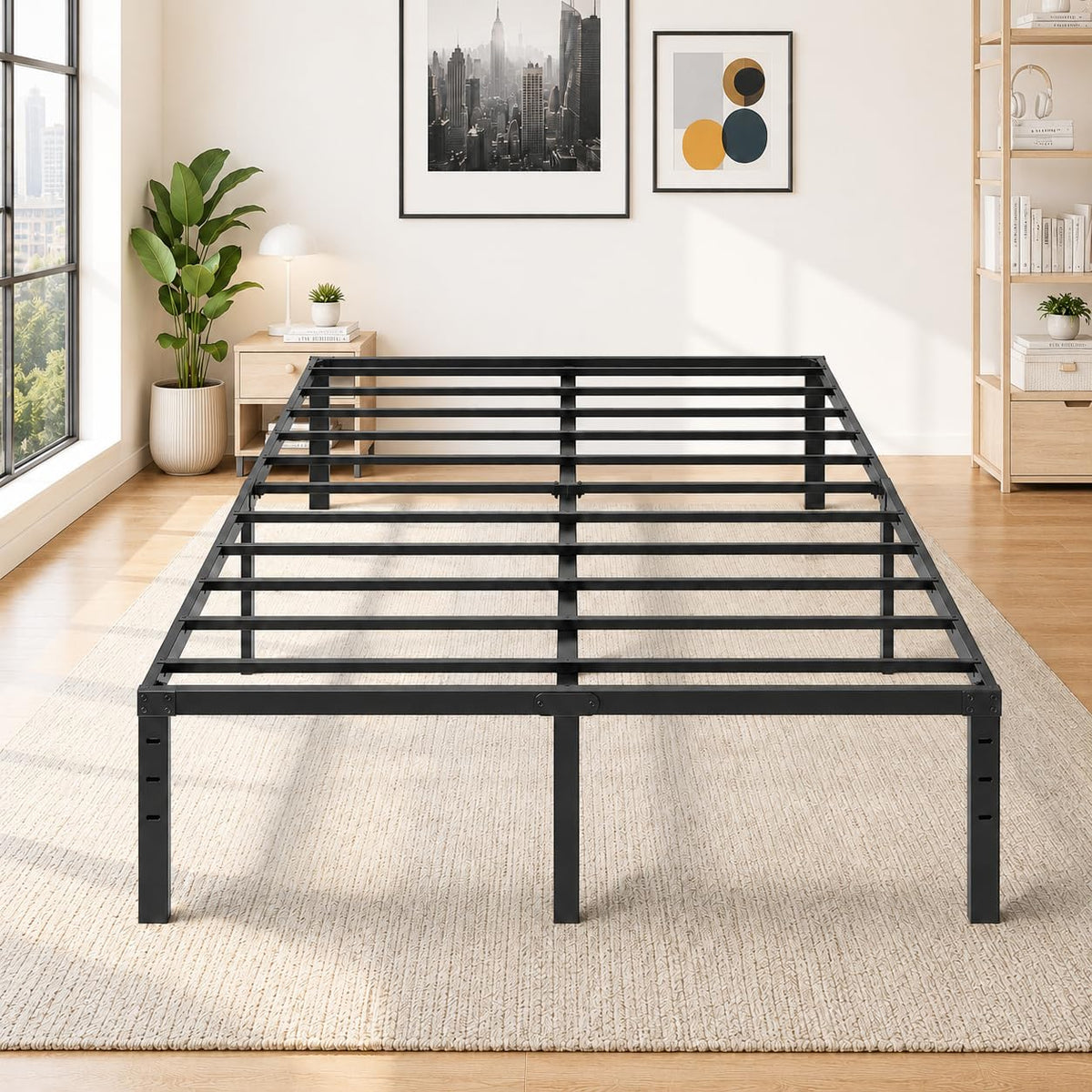 14 Inch Queen Metal Platform Bed Frame with Underbed Storage G3573
