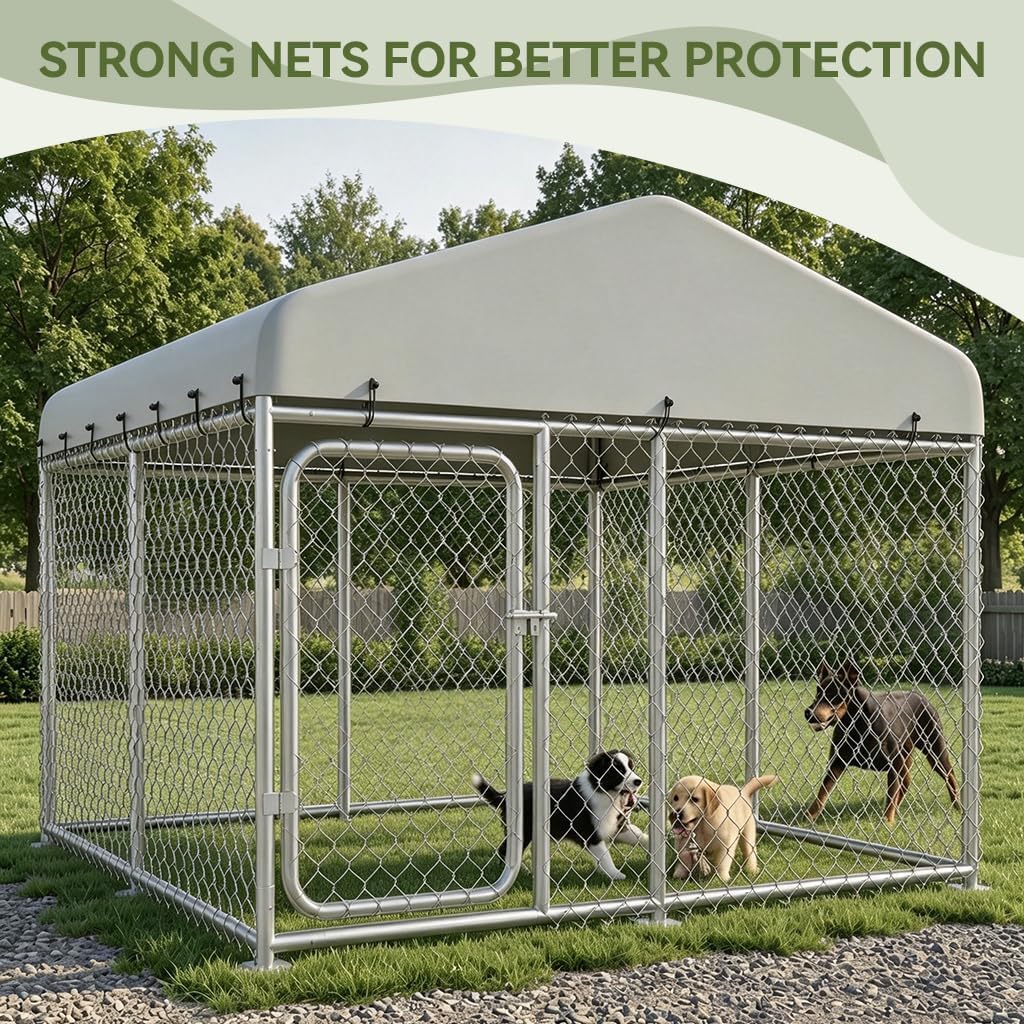 7.55x7.55ft Metal Outdoor Dog Kennel with Roof T424