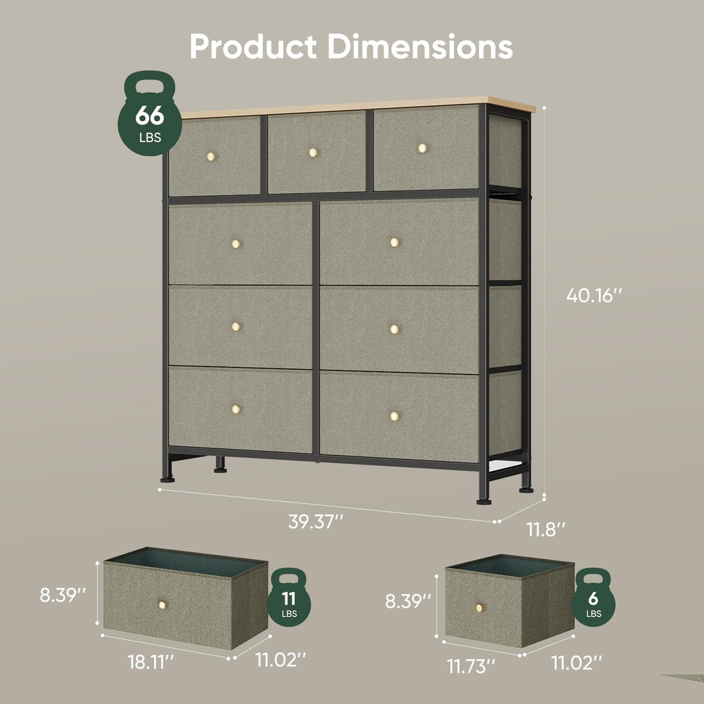 Fabric 9 Drawers Dresser A73093