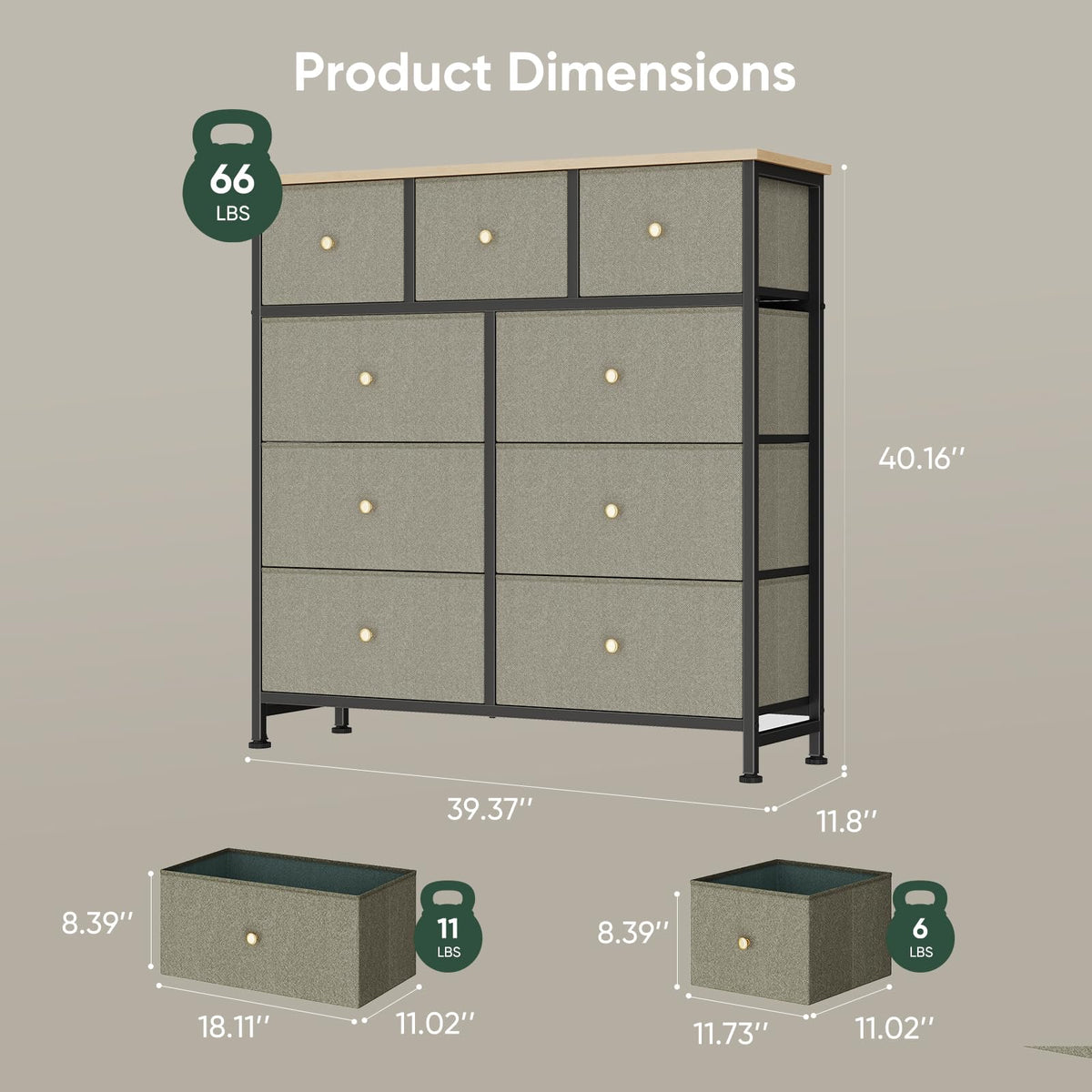 Fabric 9 Drawers Dresser A73093