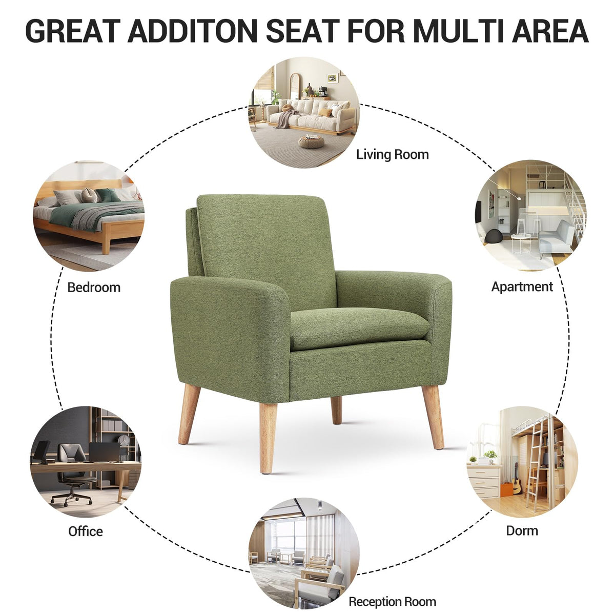 Set of 2 Green Upholstered Accent Chair W489