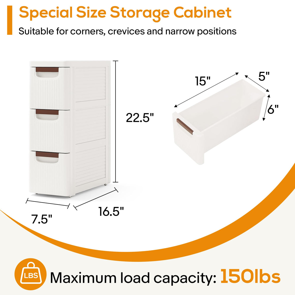 White 3 Drawer Slim Bathroom Cabinet Y91117