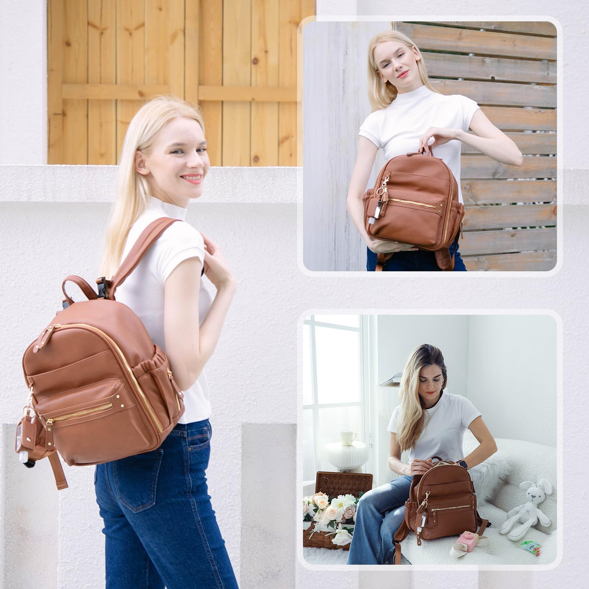 Leather Diaper Bag Tote with Mini Backpack G143291