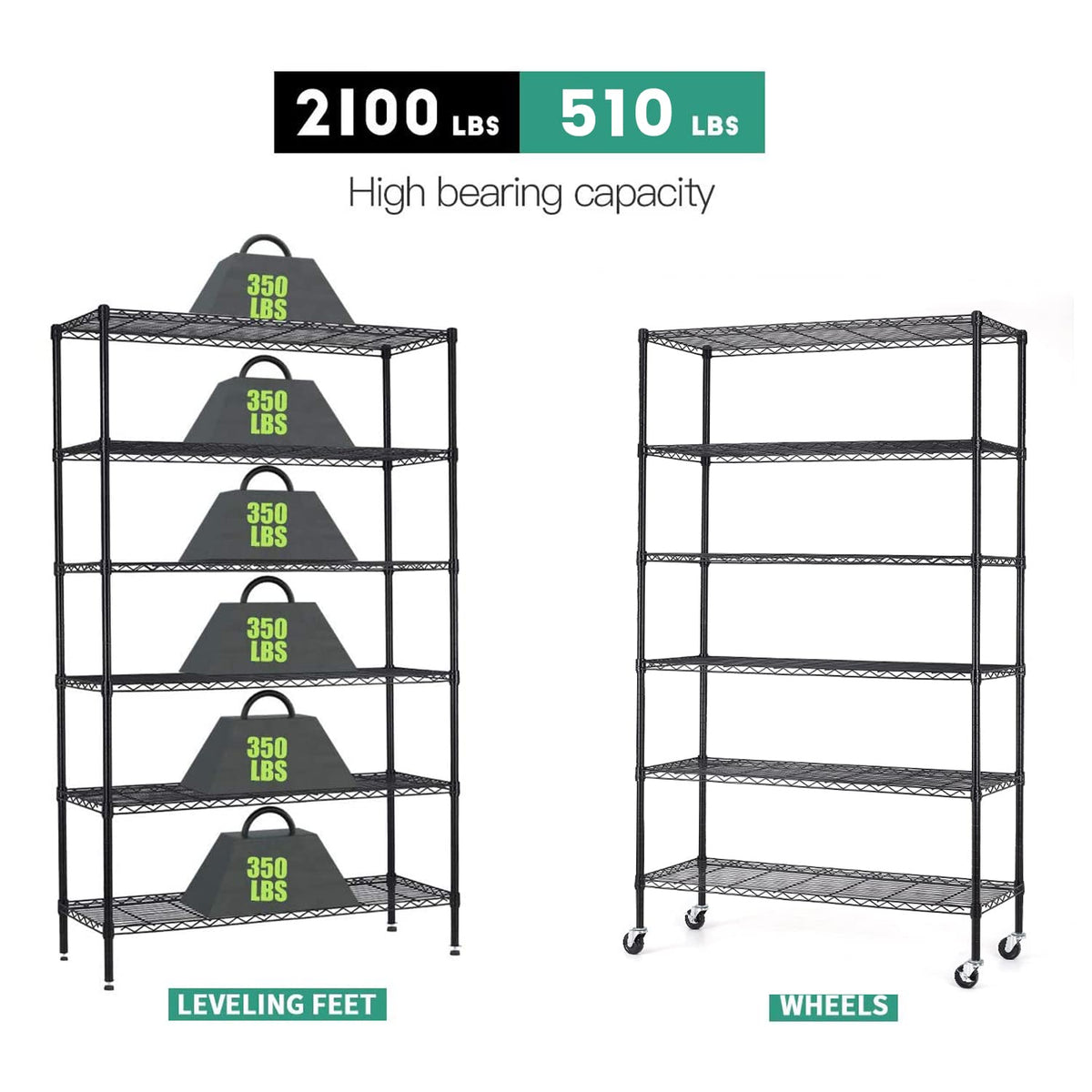 6 Tier Steel Wire Shelving Unit with Wheels W823564