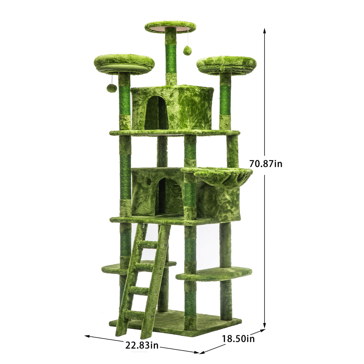 70.87" Green Multi-Level Cat Tree with Condos and Hammock M7292