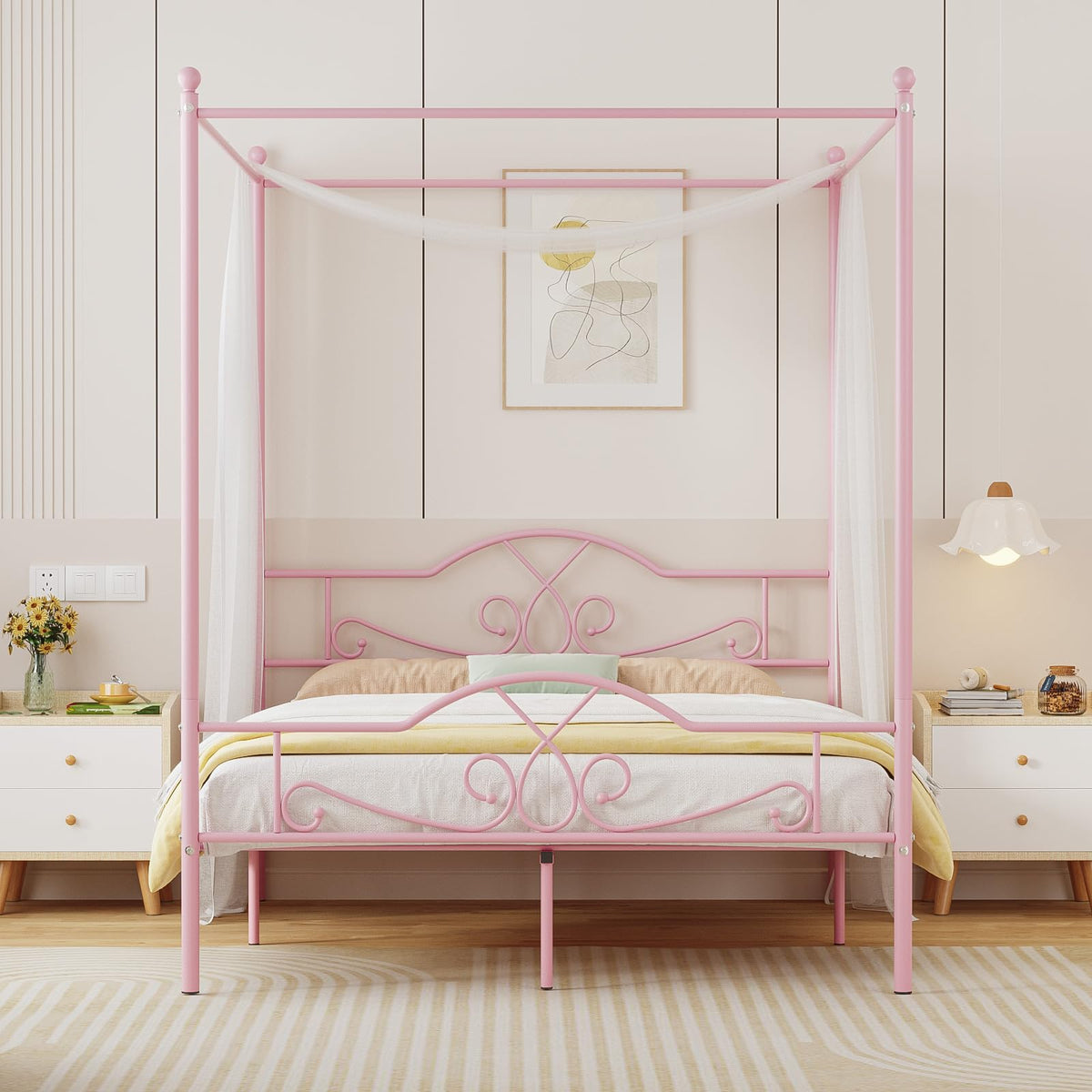 Full Size Canopy Bed Frame with 4 Posters O555