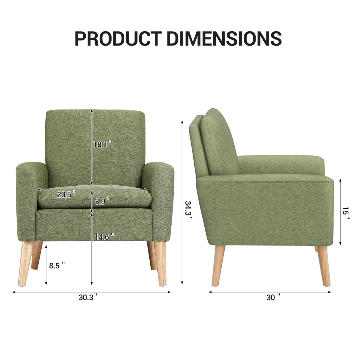 Set of 2 Green Upholstered Accent Chair W489