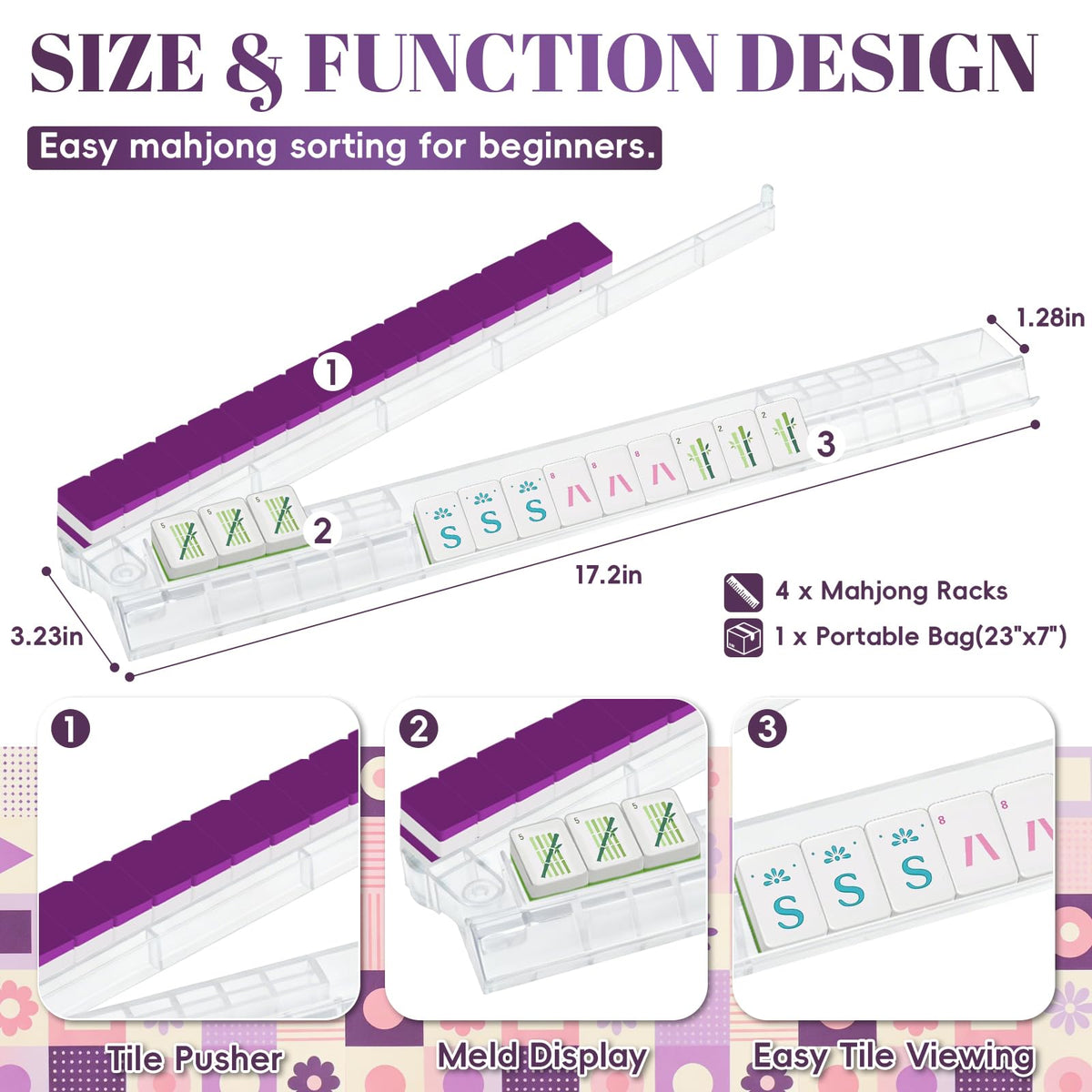 4 Pack Non-Slip Acrylic Mahjong Racks with Pushers R551