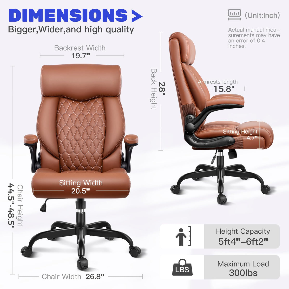 High Back Ergonomic Leather Office Chair with Flip-Up Armrests B4947