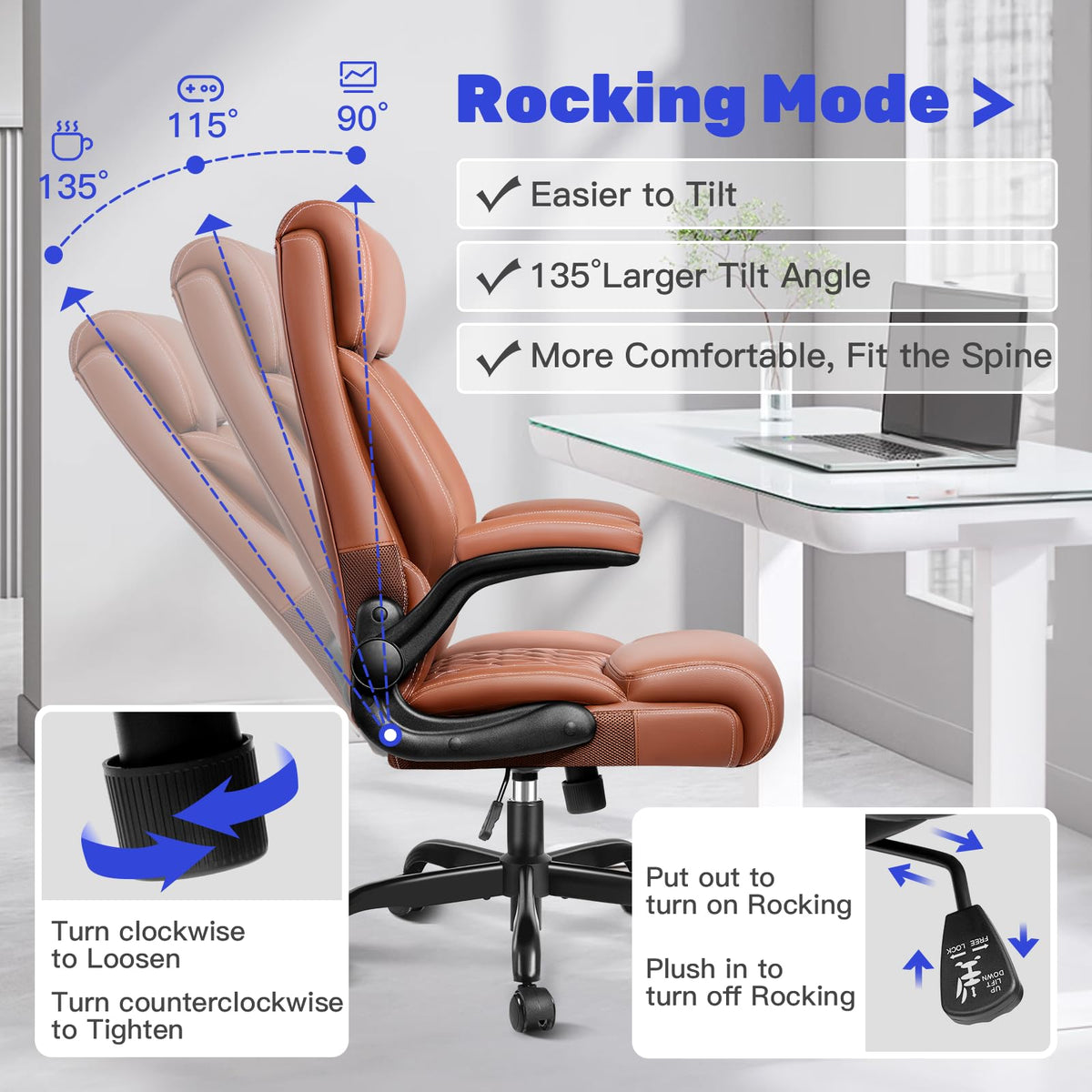 High Back Ergonomic Leather Office Chair with Flip-Up Armrests B4947