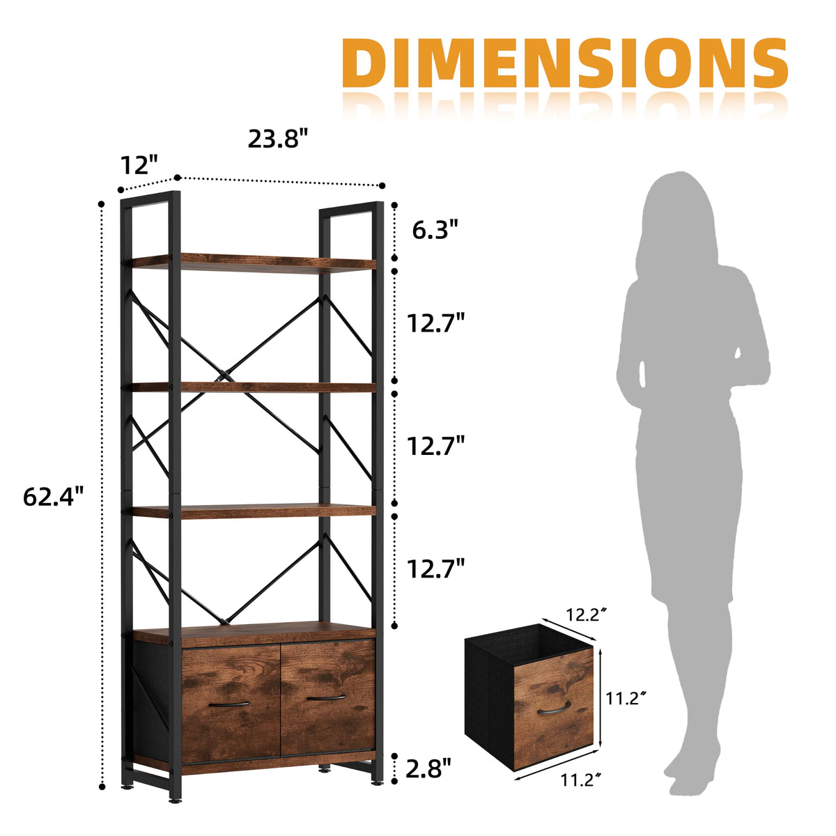5 Tier Wood Bookshelf with Drawer W20252