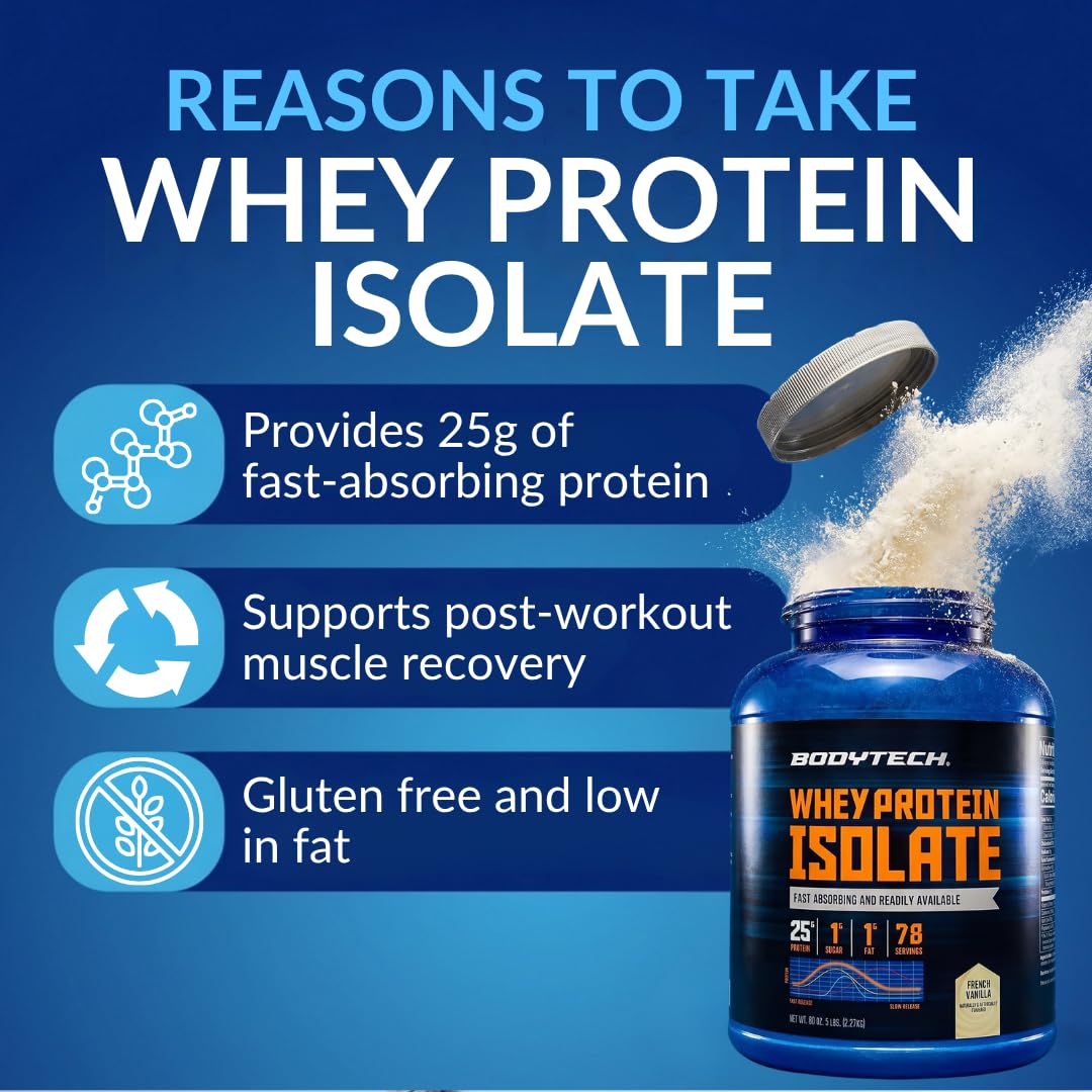 Whey Protein Isolate Powder, French Vanilla, 5 lb B98891