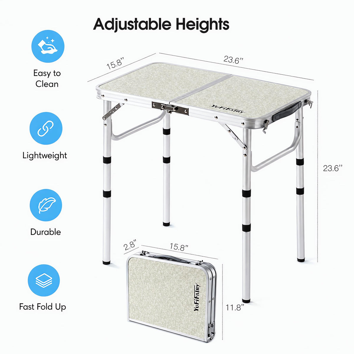Adjustable Height Small Folding Camp Table T833