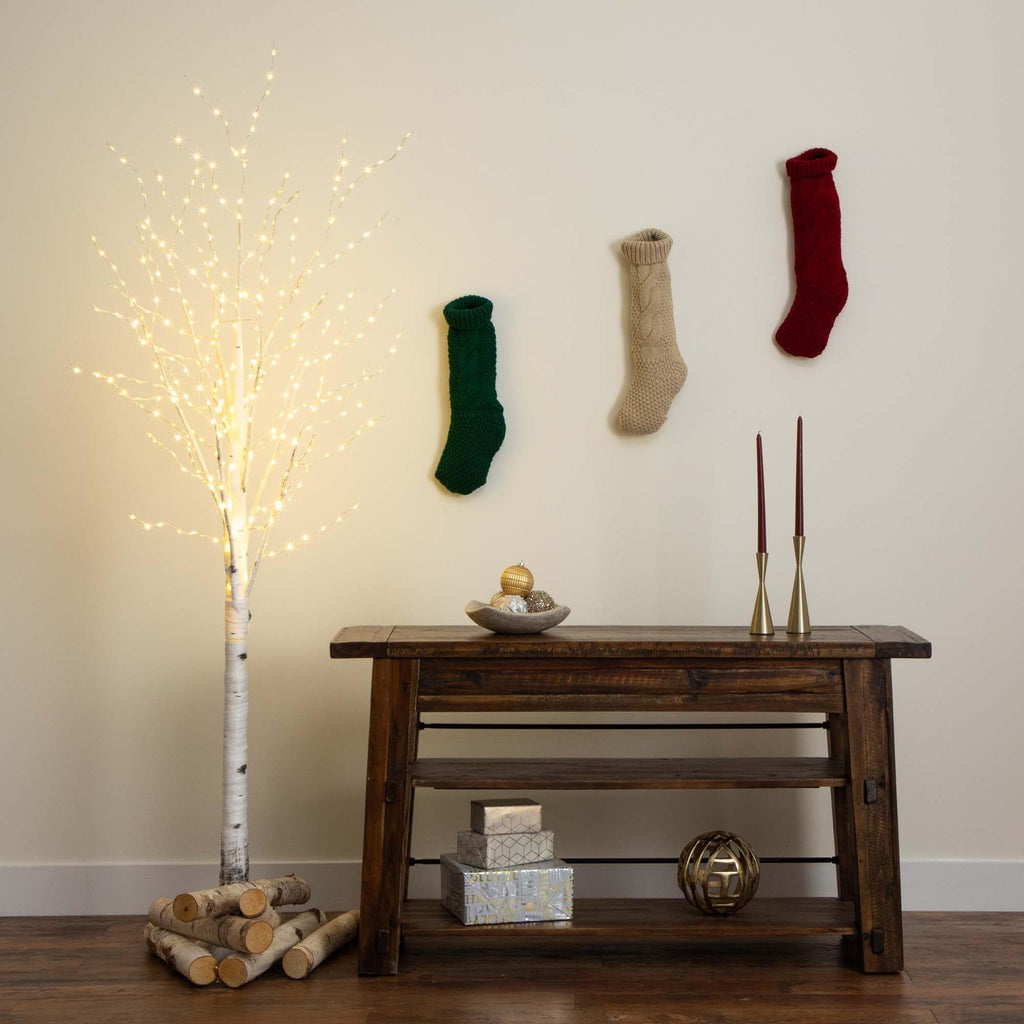 7-FT Pre-lit Artificial White Birch Tree with LED Lights U369
