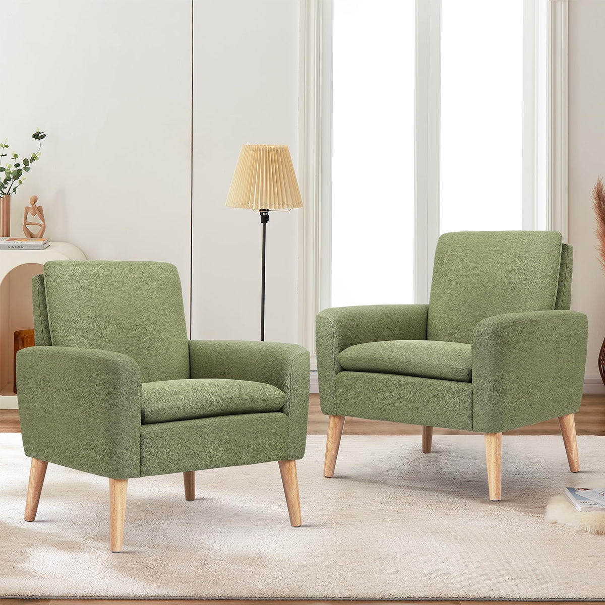 Set of 2 Green Upholstered Accent Chair W489