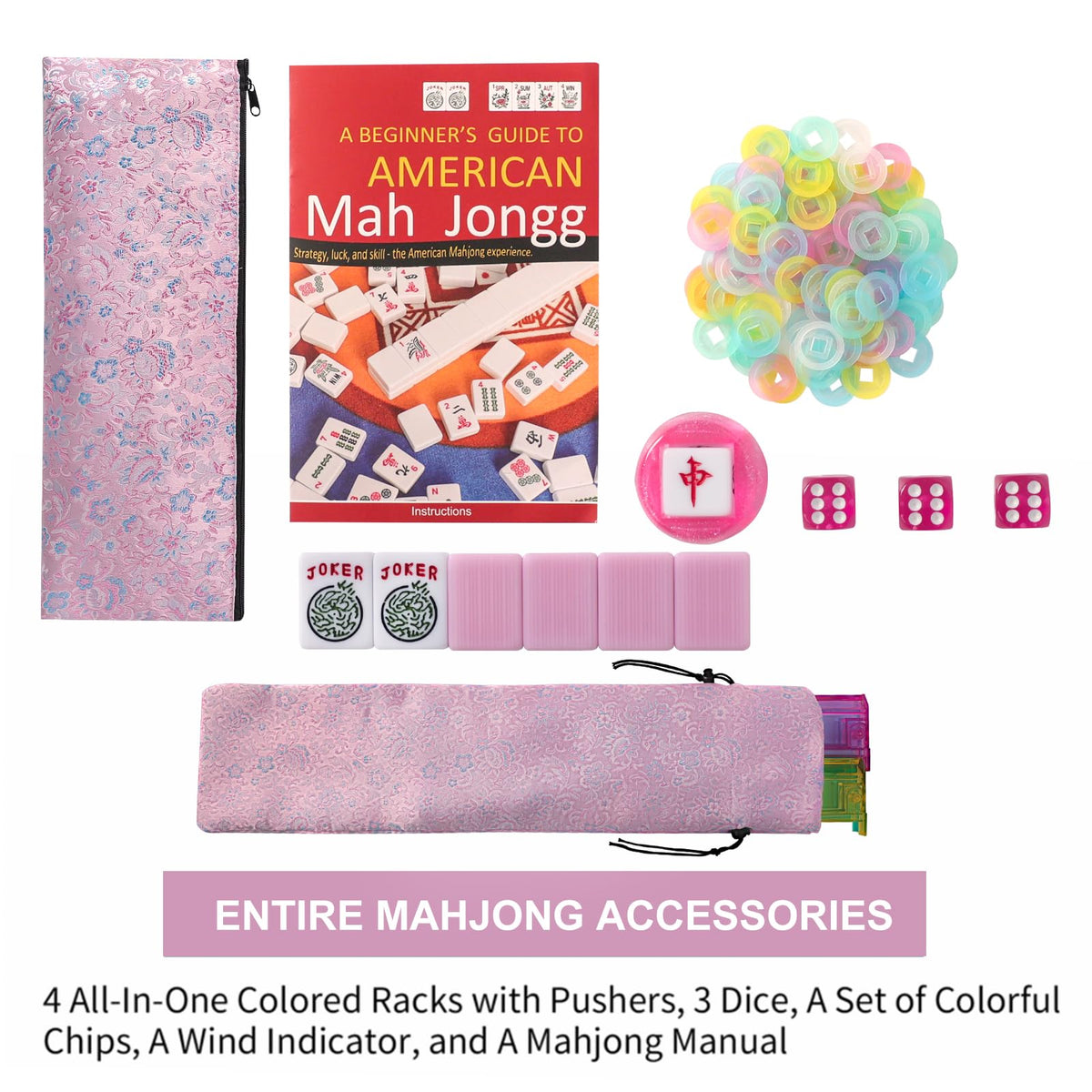 American Mahjong Game Set 166 Pink Tiles D869
