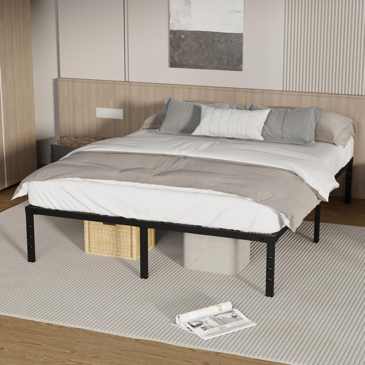 18 Inch Queen Size Metal Platform Bed Frame with Underbed Storage A40526