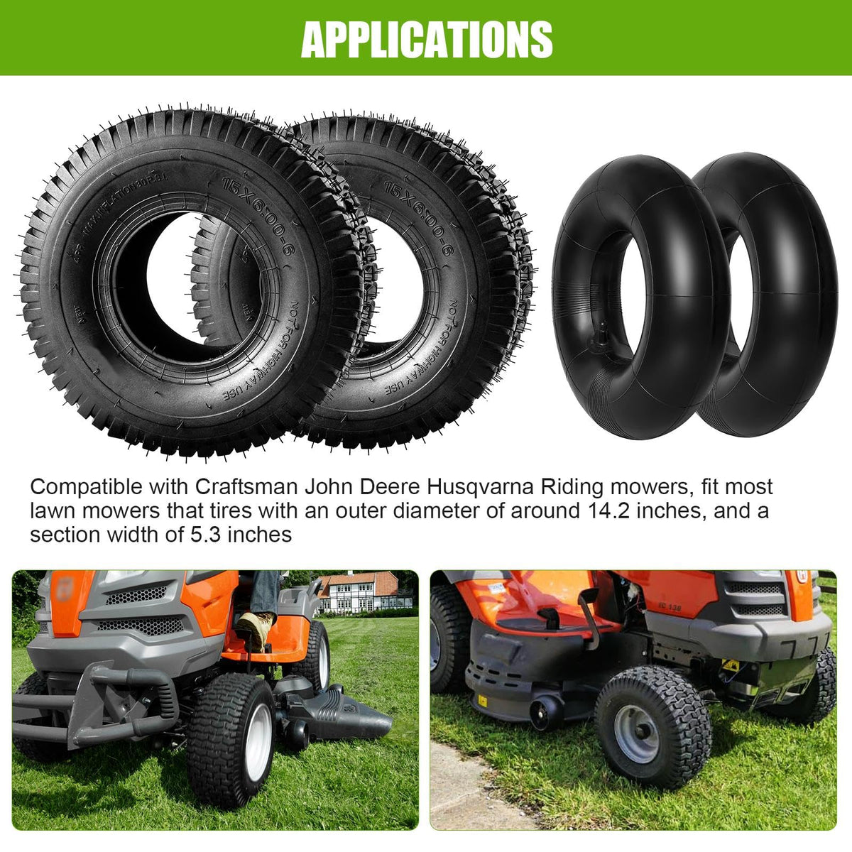 15x6.00-6 Lawn Mower Tire and Inner Tube 2PCS L243