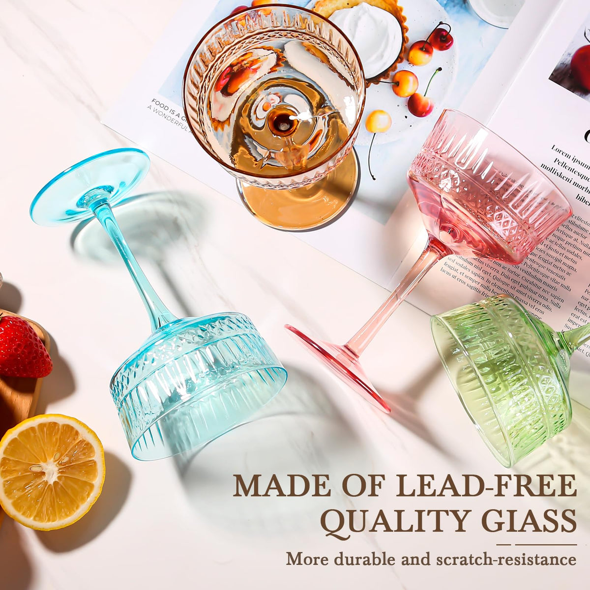 Amber Ribbed Coupe Cocktail Glasses Set of 6 H8720