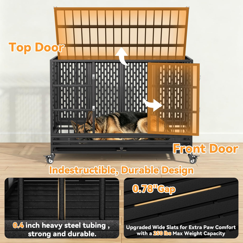 48 Inch Heavy Duty Metal Dog Crate with Wheels R74108