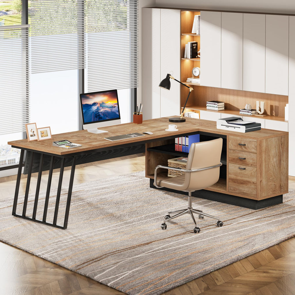 71-Inch L-Shaped Executive Desk with Cabinet Z560