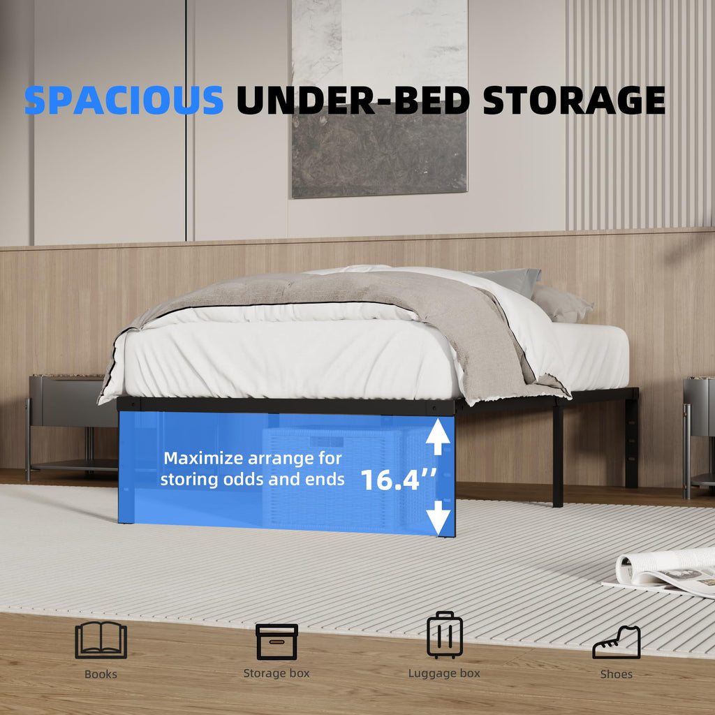 18 Inch Queen Size Metal Platform Bed Frame with Underbed Storage A40526