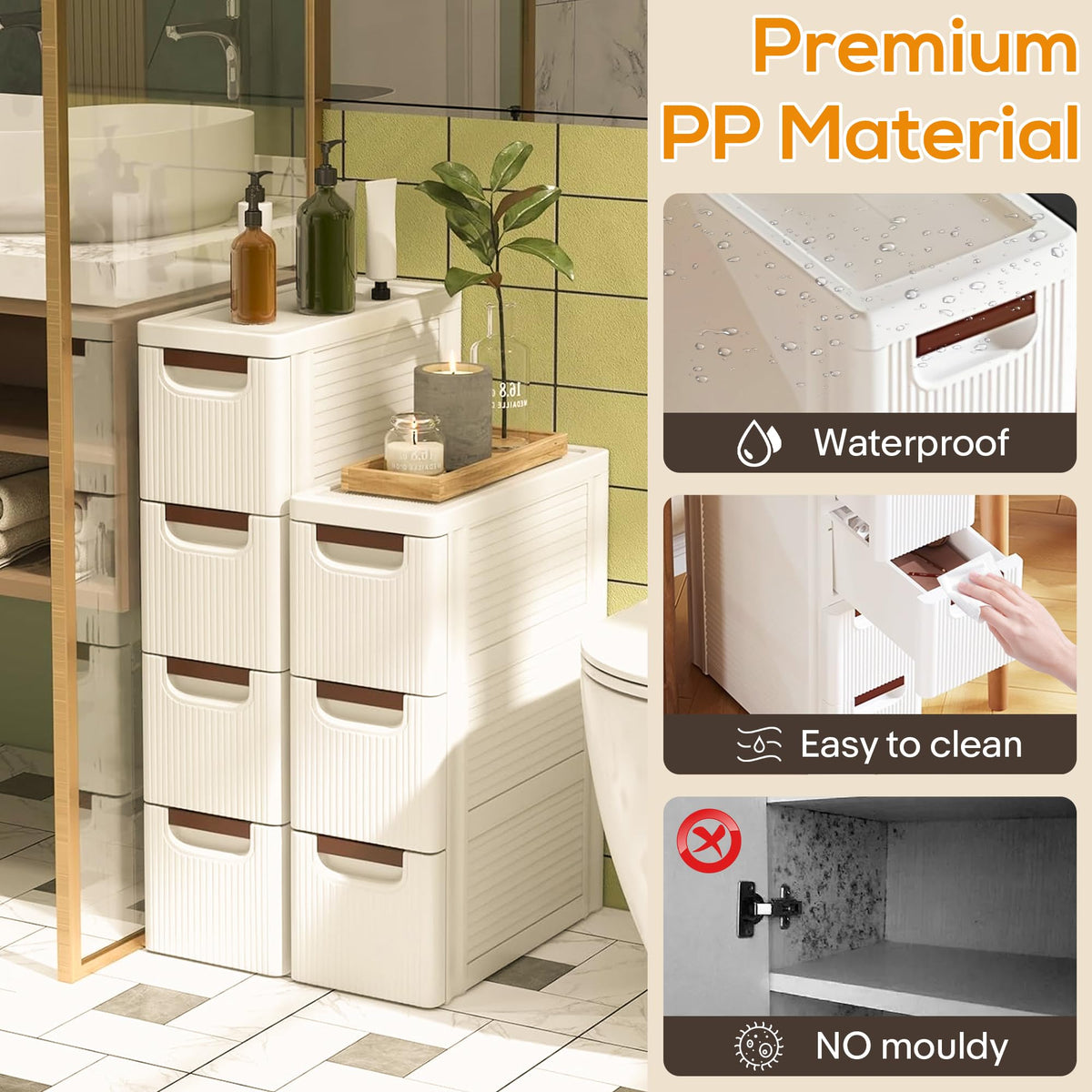 White 3 Drawer Slim Bathroom Cabinet Y91117