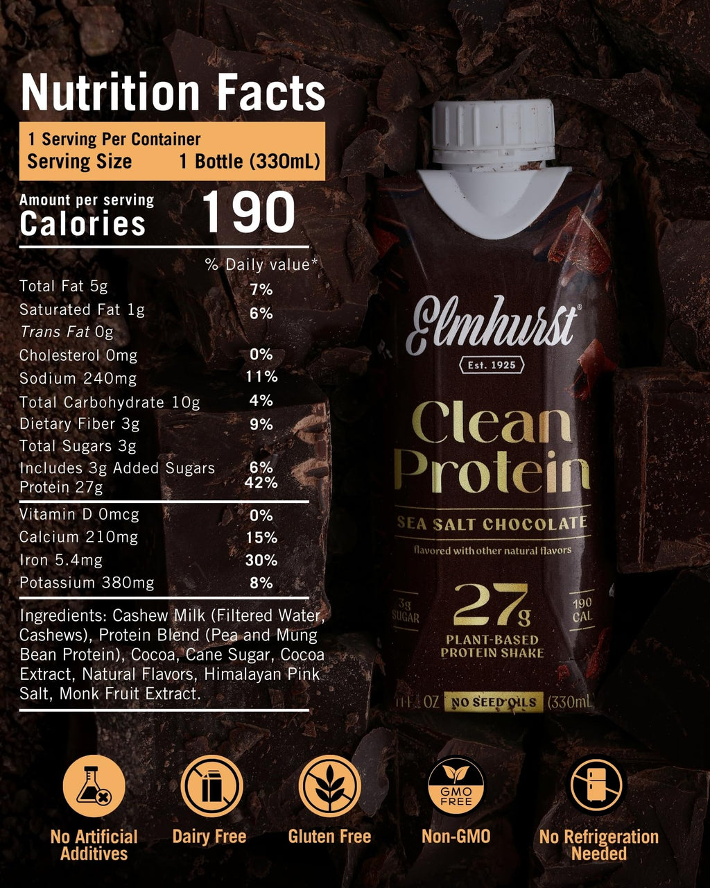 Sea Salt Chocolate Vegan Protein Shakes 11 Ounce 12-Pack X5235
